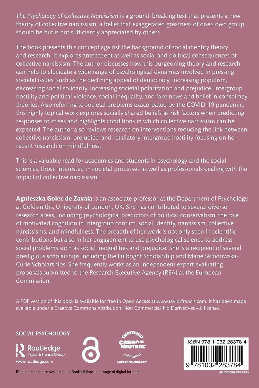 Rückseite: 9781032283784 | The Psychology of Collective Narcissism | Agnieszka Golec De Zavala