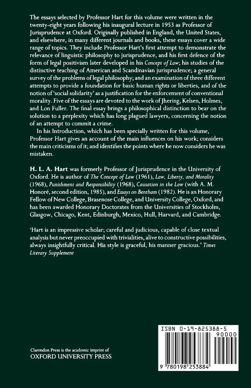 Rückseite: 9780198253884 | Essays in Jurisprudence and Philosophy | H. L. A. Hart | Taschenbuch