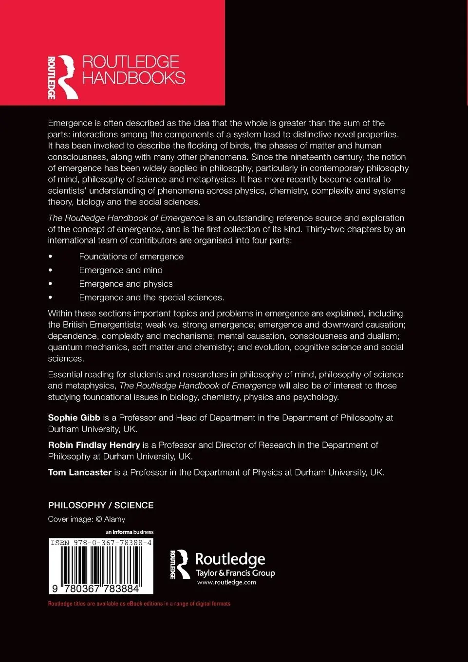 Rückseite: 9780367783884 | The Routledge Handbook of Emergence | Sophie Gibb (u. a.) | Buch
