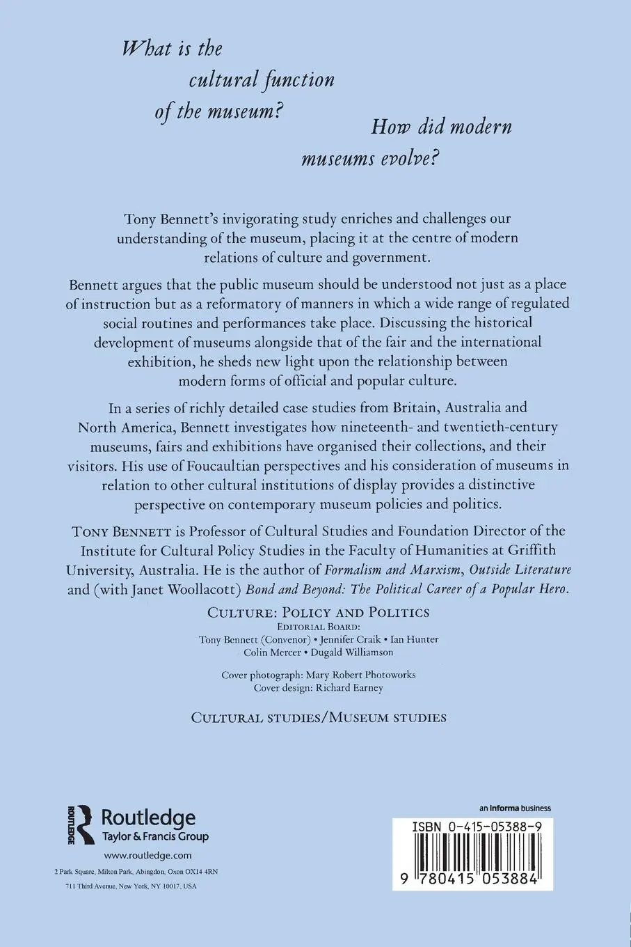 Rückseite: 9780415053884 | The Birth of the Museum | History, Theory, Politics | Tony Bennett