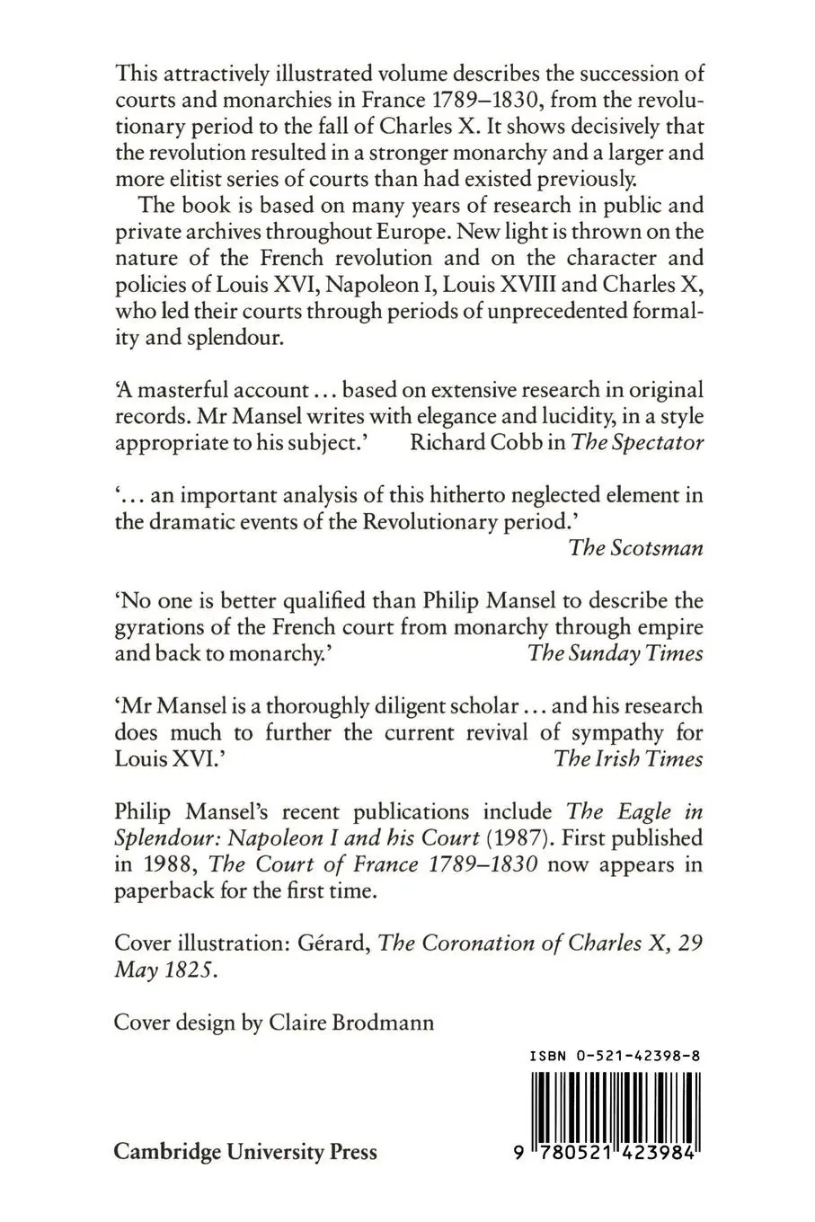 Rückseite: 9780521423984 | The Court of France 1789 1830 | Philip Mansel | Taschenbuch | Englisch