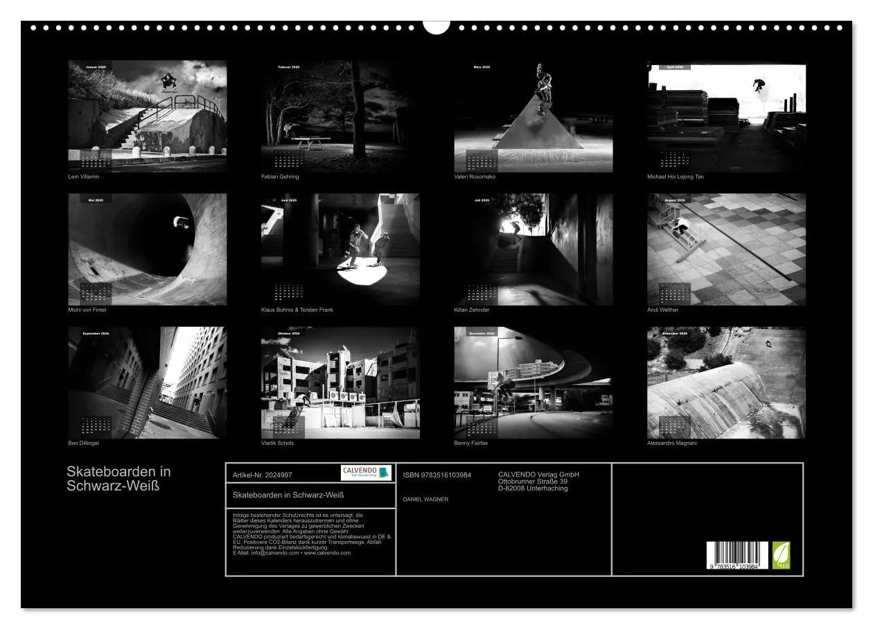 Bild: 9783516103984 | Skateboarden in Schwarz-Weiß (Wandkalender 2026 DIN A2 quer),...