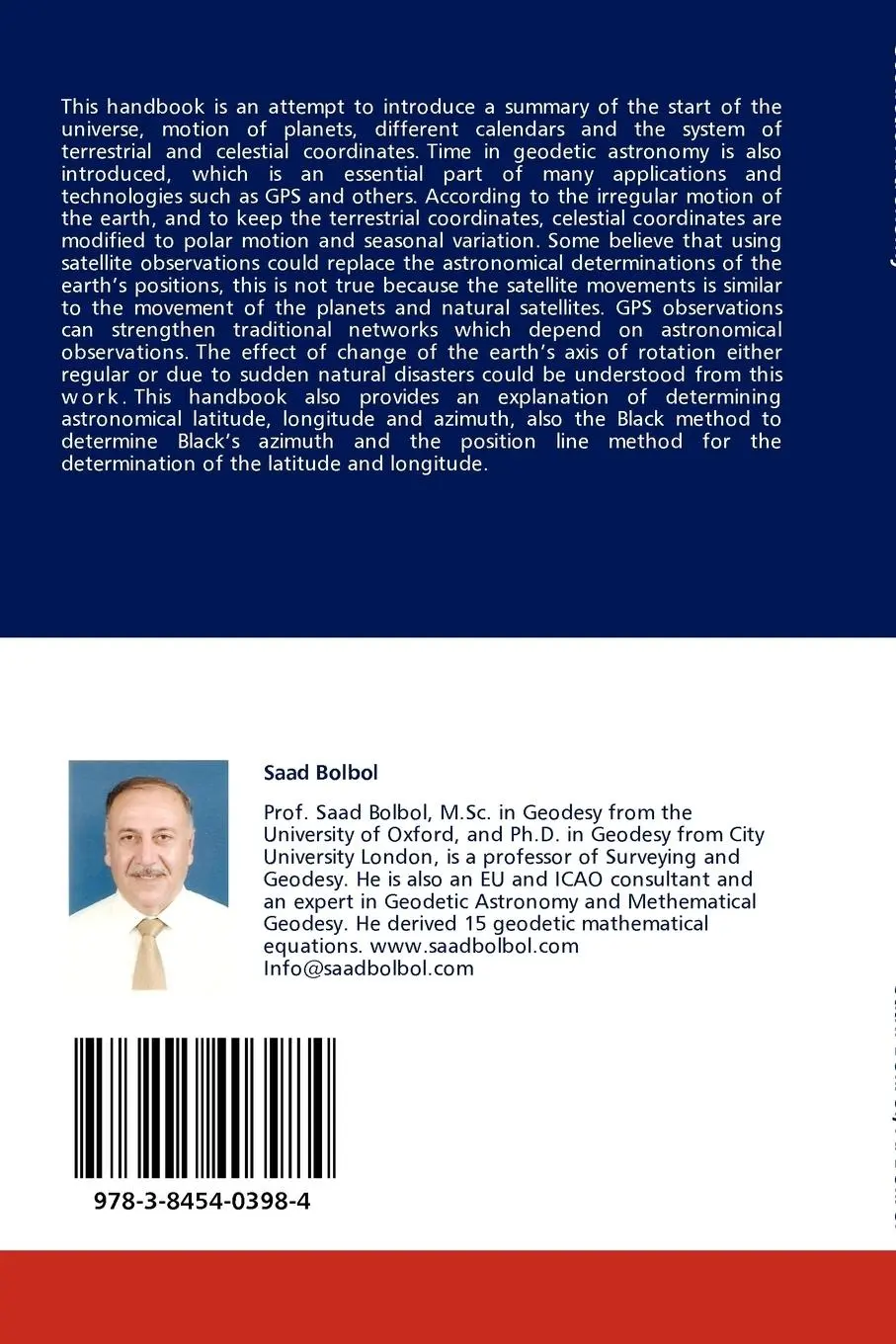 Rückseite: 9783845403984 | Hand Book of Geodetic Astronomy | Theory and practice | Bolbol (u. a.)