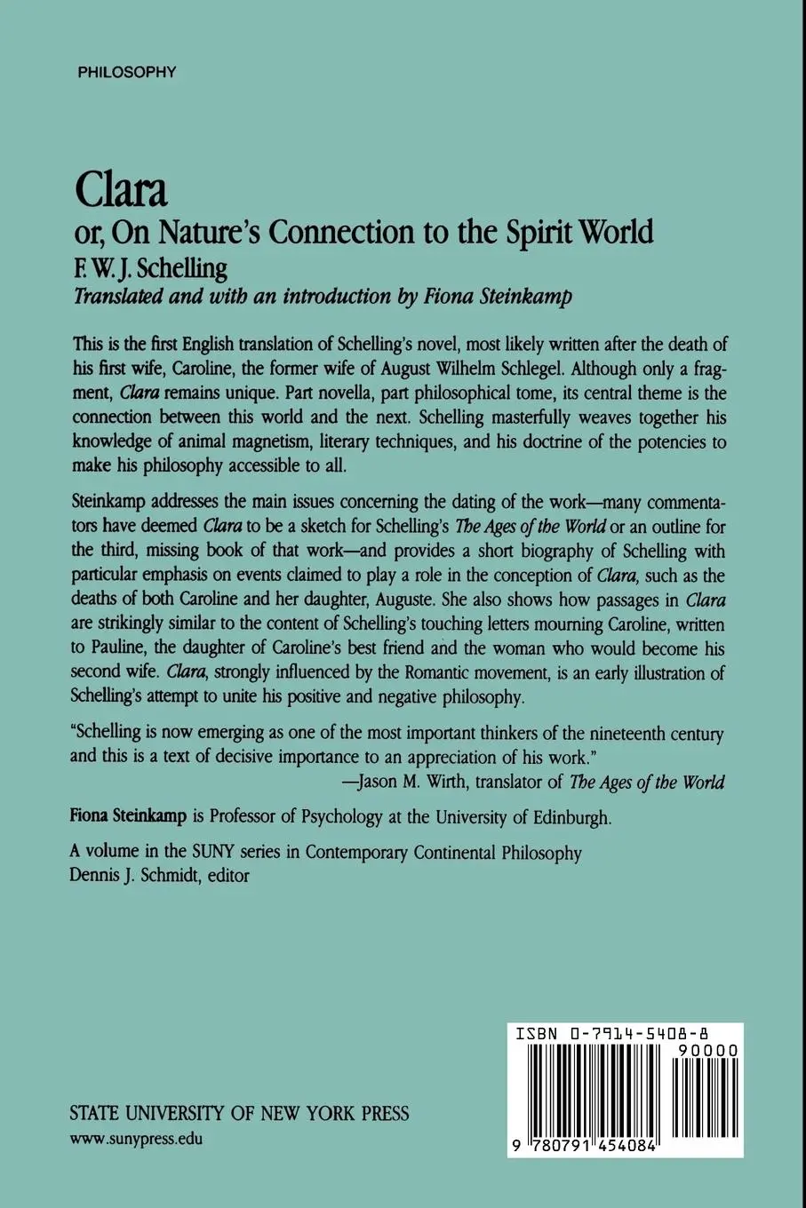 Rückseite: 9780791454084 | Clara | or, On Nature's Connection to the Spirit World | Schelling