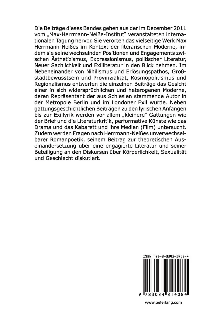 Rückseite: 9783034314084 | Exzentrische Moderne: Max Herrmann-Neiße (1886-1941) | Schönborn