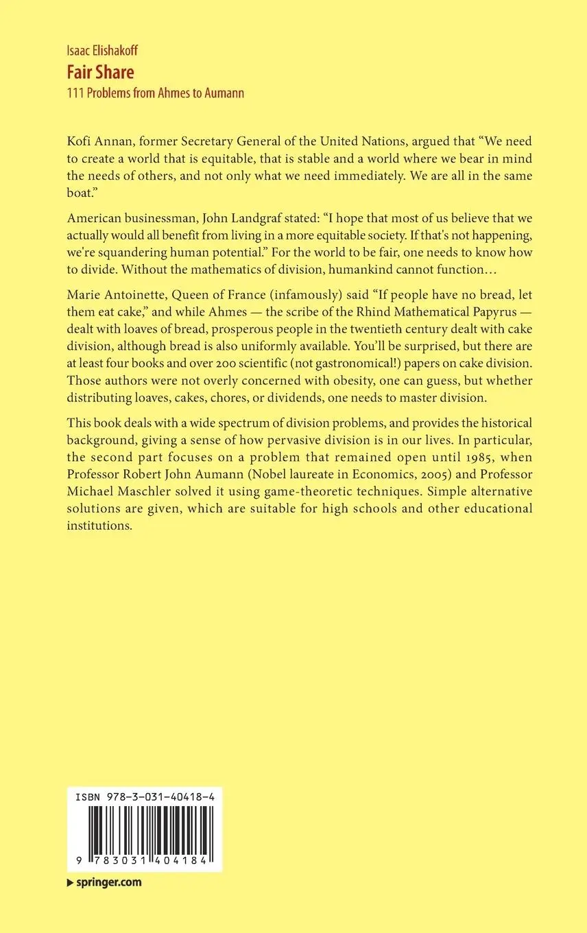 Rückseite: 9783031404184 | Fair Share | 111 Problems from Ahmes to Aumann | Isaac Elishakoff | xx