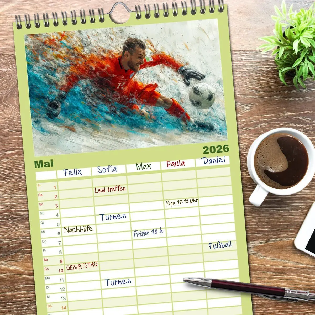 Bild: 9783516604184 | Familienplaner 2026 - Fußball Torwart mit 5 Spalten (Wandkalender,...