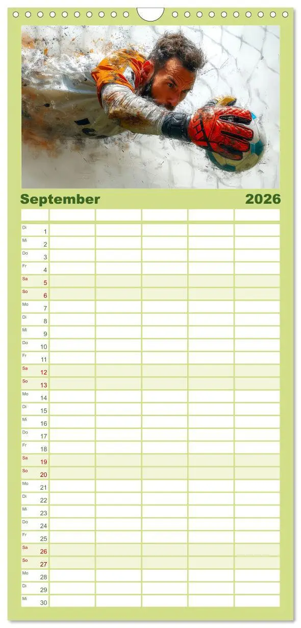 Bild: 9783516604184 | Familienplaner 2026 - Fußball Torwart mit 5 Spalten (Wandkalender,...