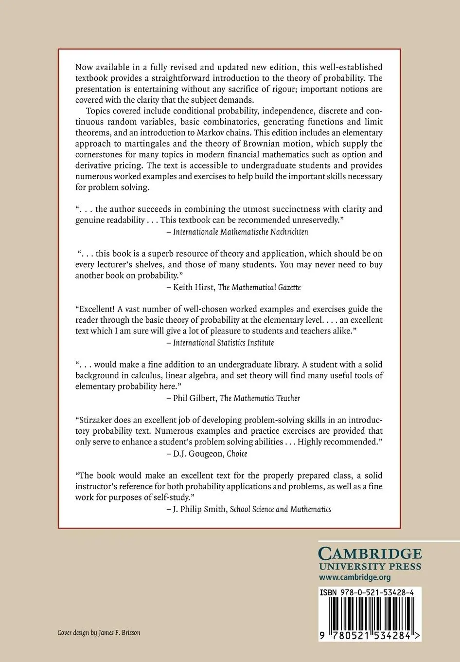 Rückseite: 9780521534284 | Elementary Probability | David Stirzaker | Taschenbuch | Englisch