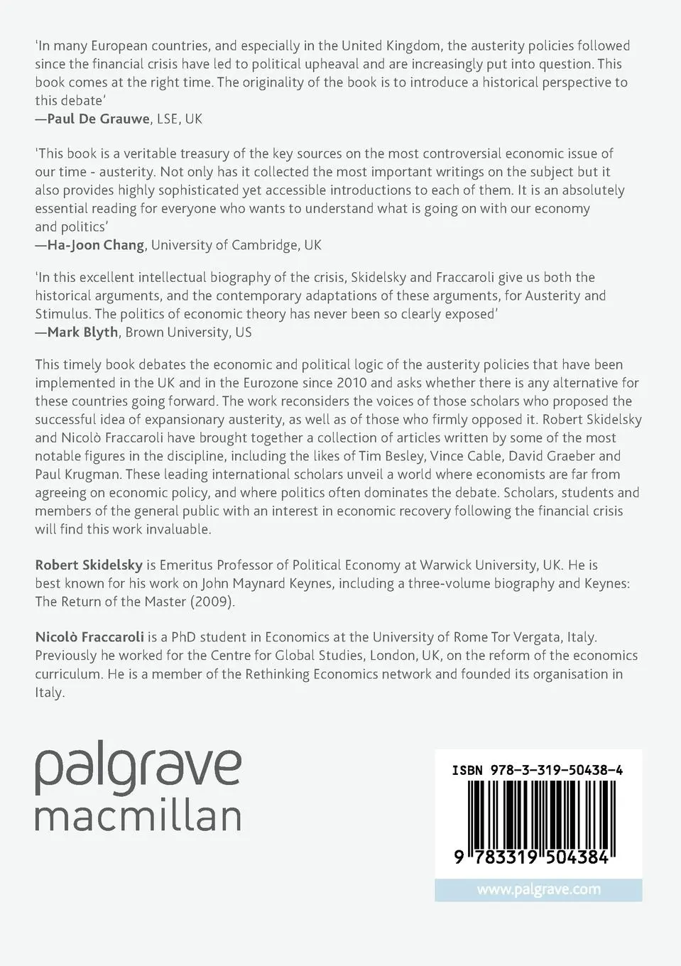 Rückseite: 9783319504384 | Austerity vs Stimulus | The Political Future of Economic Recovery