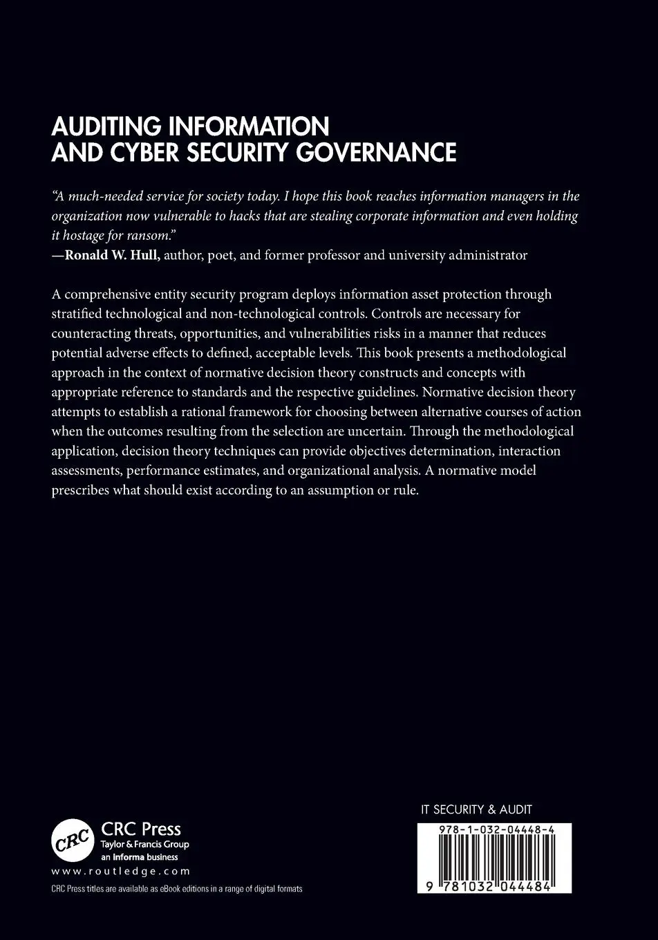 Rückseite: 9781032044484 | Auditing Information and Cyber Security Governance | Robert E. Davis