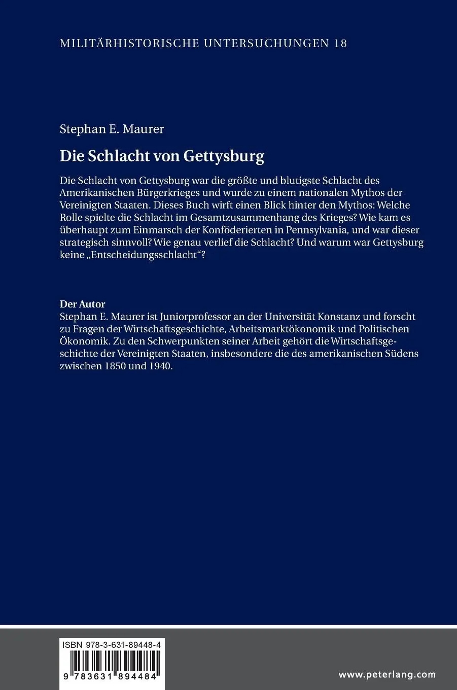 Rückseite: 9783631894484 | Die Schlacht von Gettysburg | 1.-3. Juli 1863 | Stephan Ernst Maurer