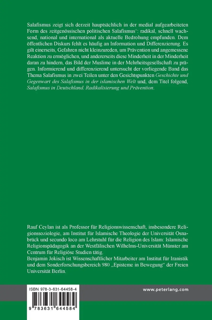 Rückseite: 9783631644584 | Salafismus in Deutschland | Entstehung, Radikalisierung und Prävention