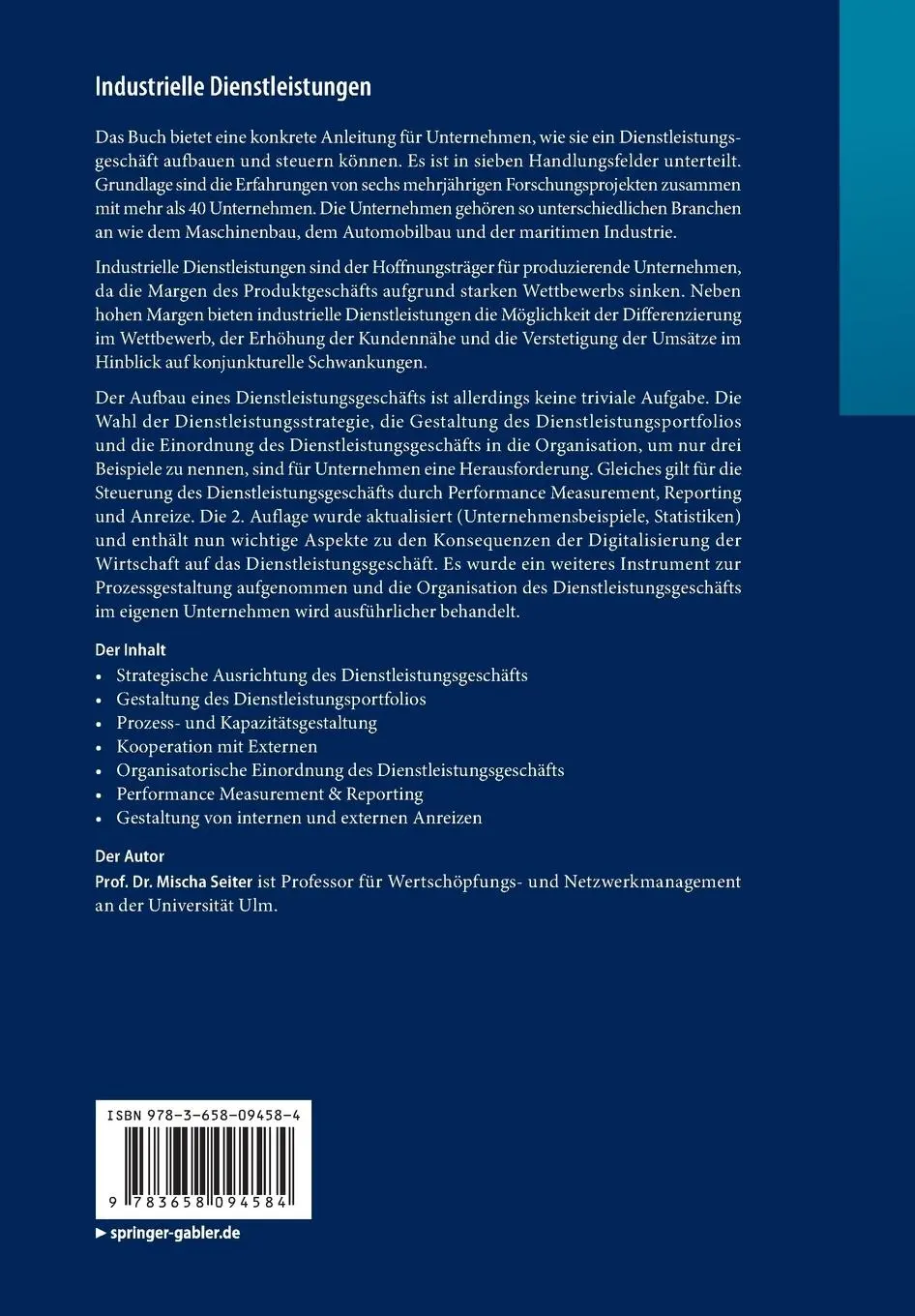 Rückseite: 9783658094584 | Industrielle Dienstleistungen | Mischa Seiter | Taschenbuch | xxxi