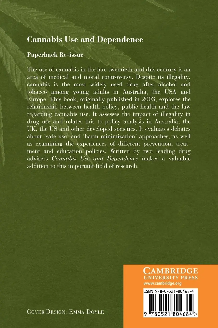 Rückseite: 9780521804684 | Cannabis Use and Dependence | Public Health and Public Policy | Buch