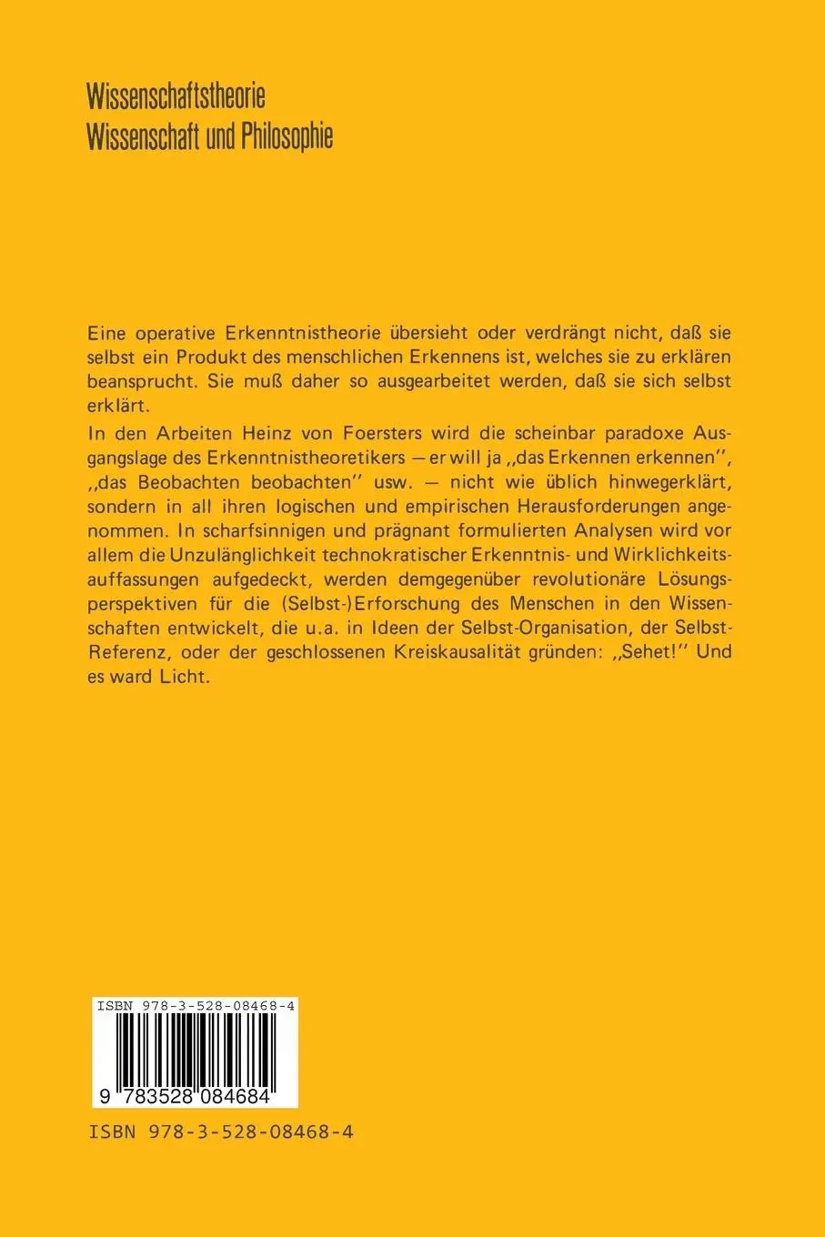 Rückseite: 9783528084684 | Sicht und Einsicht | Versuche zu einer operativen Erkenntnistheorie