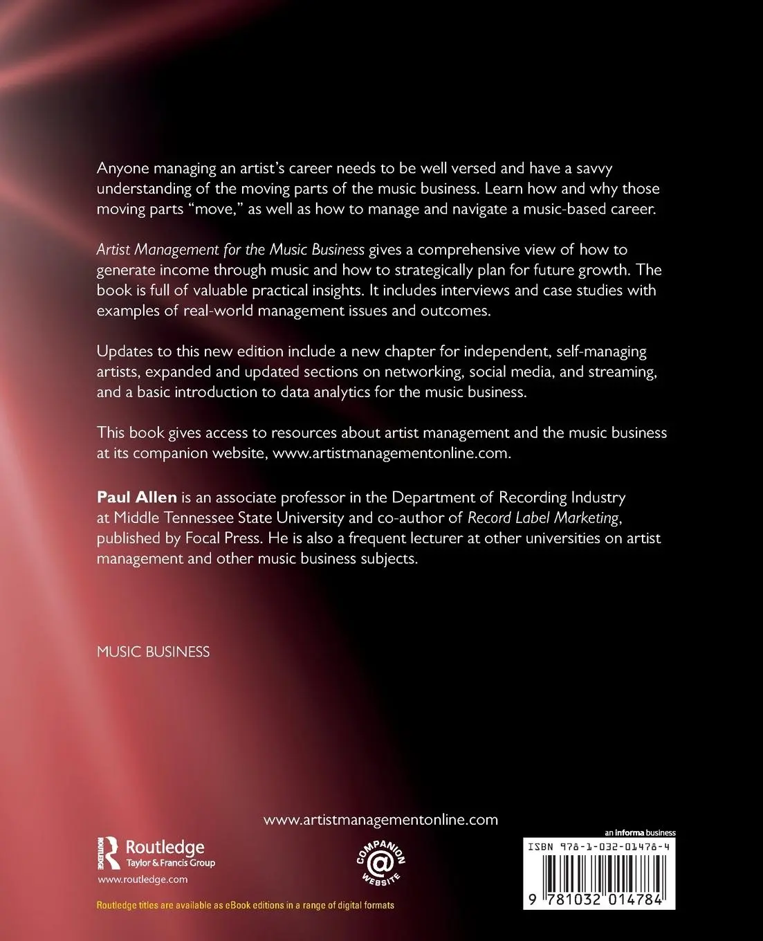 Rückseite: 9781032014784 | Artist Management for the Music Business | Paul Allen | Taschenbuch