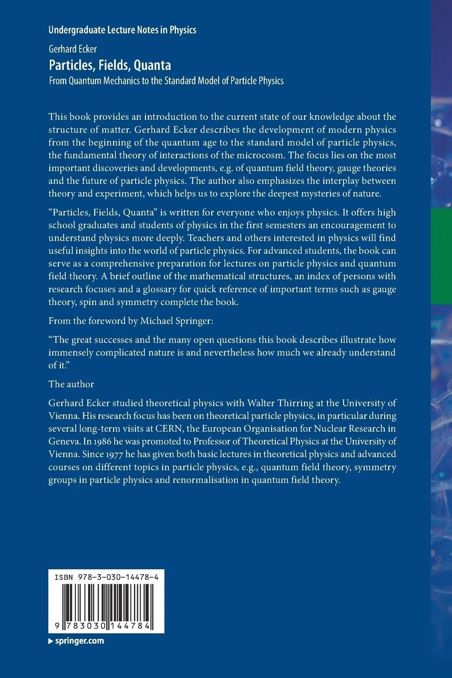Rückseite: 9783030144784 | Particles, Fields, Quanta | Gerhard Ecker | Taschenbuch | xiv | 2019