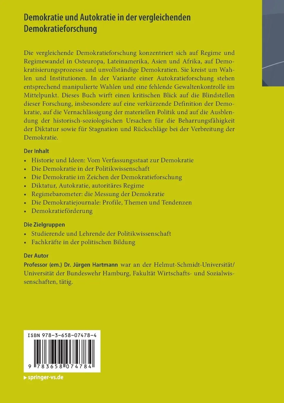 Rückseite: 9783658074784 | Demokratie und Autokratie in der vergleichenden Demokratieforschung