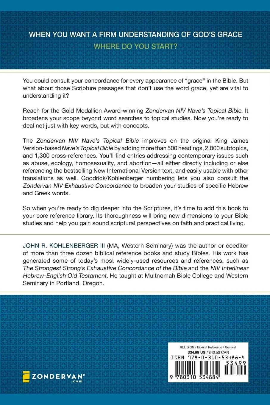 Rückseite: 9780310534884 | Zondervan NIV Nave's Topical Bible | John R. Kohlenberger III | Buch