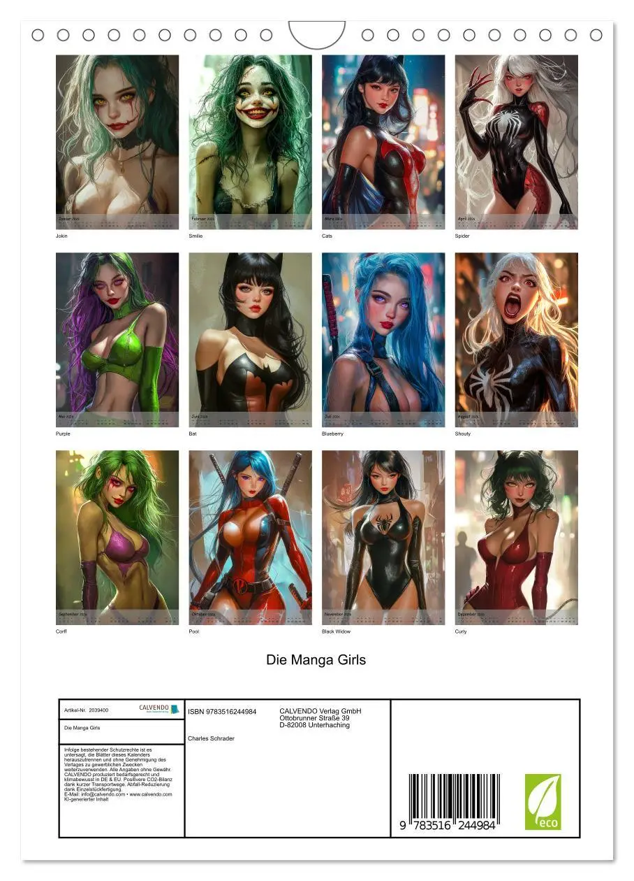 Bild: 9783516244984 | Die Manga Girls (Wandkalender 2026 DIN A4 hoch), CALVENDO...