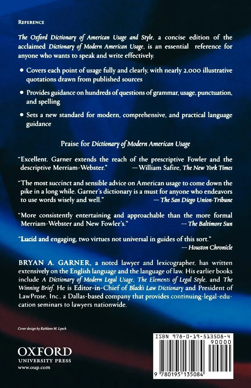 Rückseite: 9780195135084 | The Oxford Dictionary of American Usage and Style | Bryan A. Garner