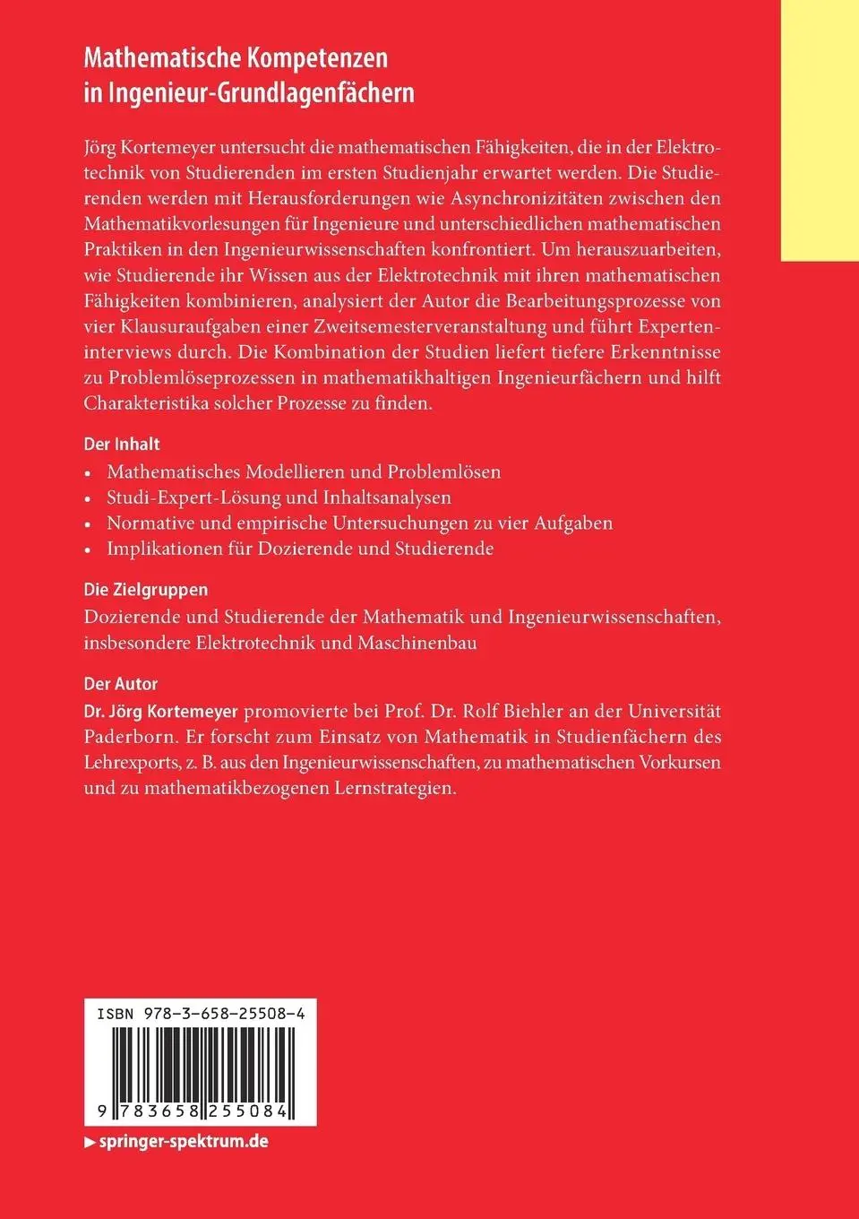 Rückseite: 9783658255084 | Mathematische Kompetenzen in Ingenieur-Grundlagenfächern | Kortemeyer