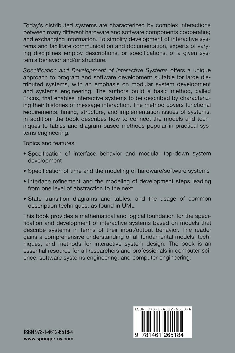 Rückseite: 9781461265184 | Specification and Development of Interactive Systems | Stølen (u. a.)