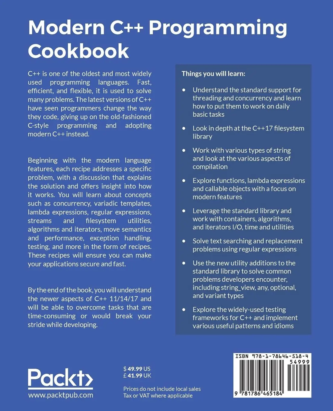 Rückseite: 9781786465184 | Modern C++ Programming Cookbook | Marius Bancila | Taschenbuch | 2017
