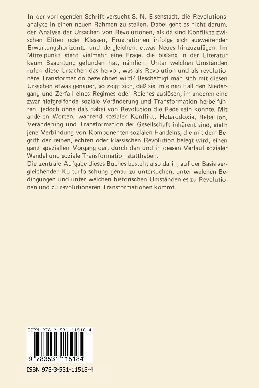 Rückseite: 9783531115184 | Revolution und die Transformation von Gesellschaften | tad¿ | Buch