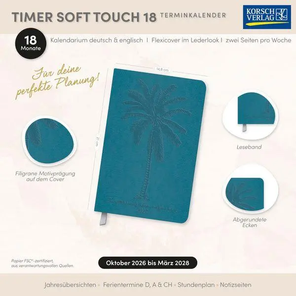 Bild: 9783819305184 | Timer Soft Touch 18 Monate petrol 2027/2028 | Korsch Verlag | Buch