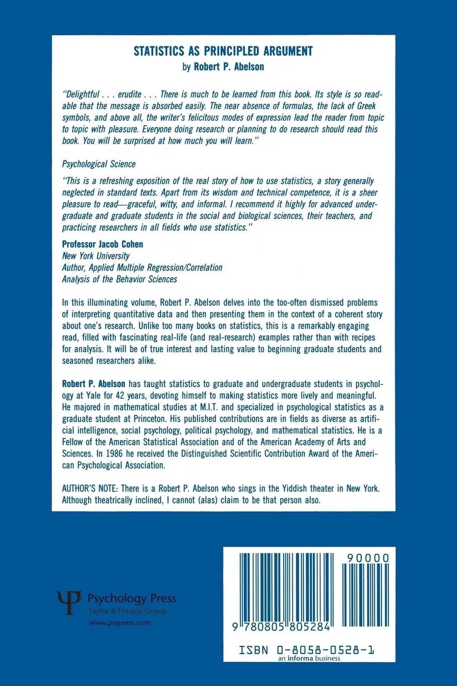 Rückseite: 9780805805284 | Statistics As Principled Argument | Robert P. Abelson | Taschenbuch