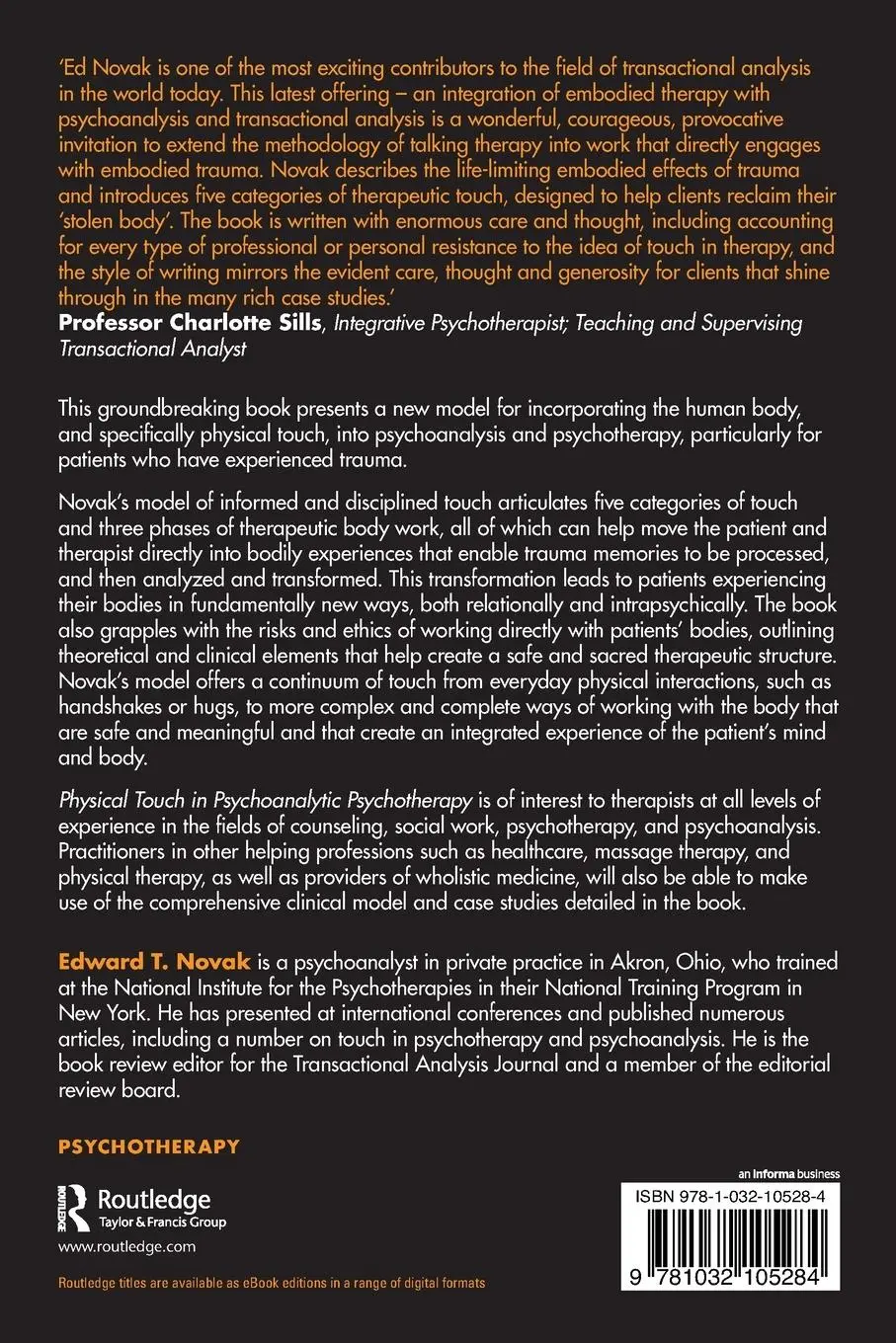 Rückseite: 9781032105284 | Physical Touch in Psychoanalytic Psychotherapy | Edward T Novak | Buch