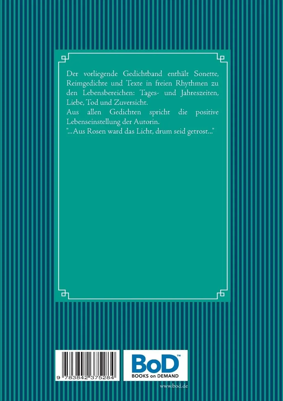 Rückseite: 9783842375284 | Morgen, Abend, Wasser, Wind | Gedichte | Irene Beddies | Taschenbuch