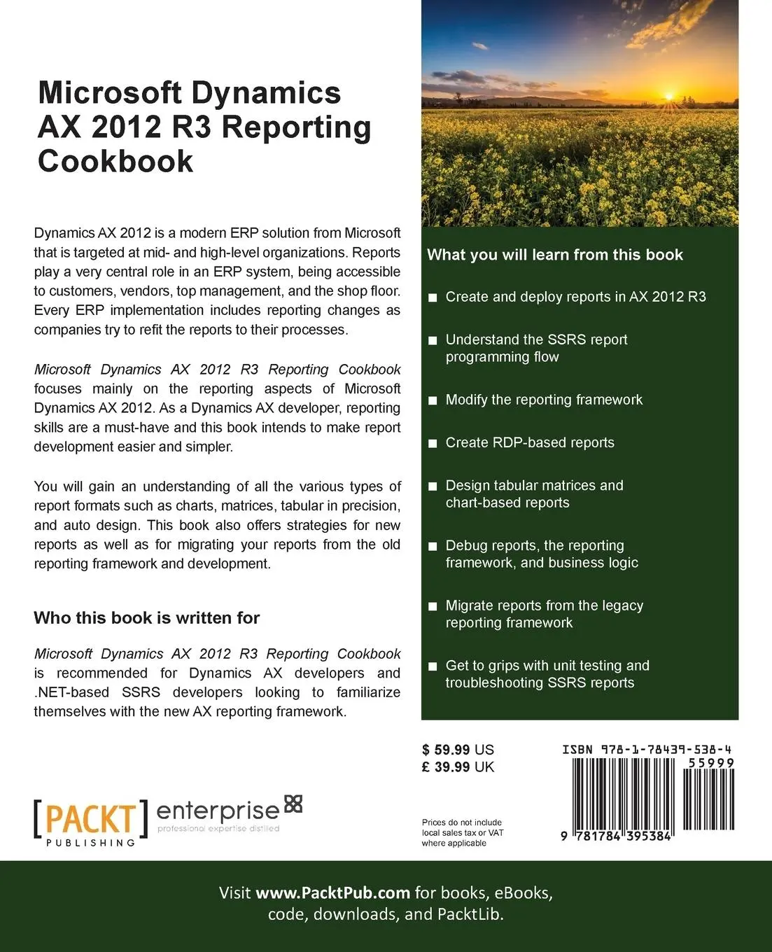 Rückseite: 9781784395384 | Microsoft Dynamics AX 2012 R3 Reporting Cookbook | Agarwal (u. a.)
