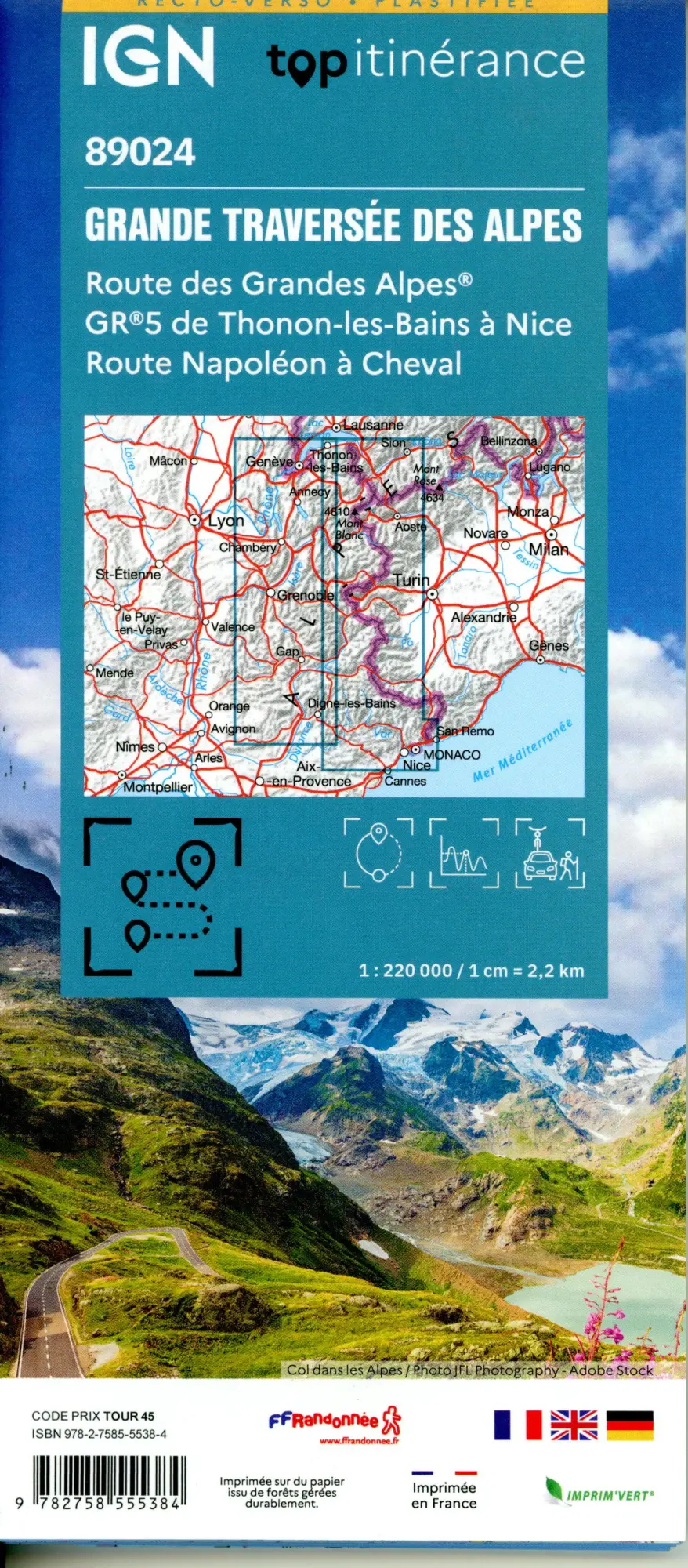 Bild: 9782758555384 | Route Grandes Alpes | Grande Traversée des Alpes 1:220000 | 2024