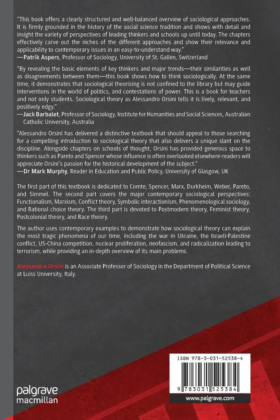 Rückseite: 9783031525384 | Sociological Theory | From Comte to Postcolonialism | Orsini | Buch