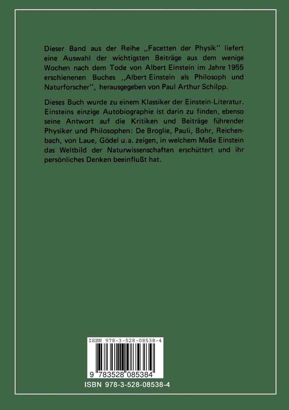 Rückseite: 9783528085384 | Albert Einstein als Philosoph und Naturforscher | eine Auswahl | Buch