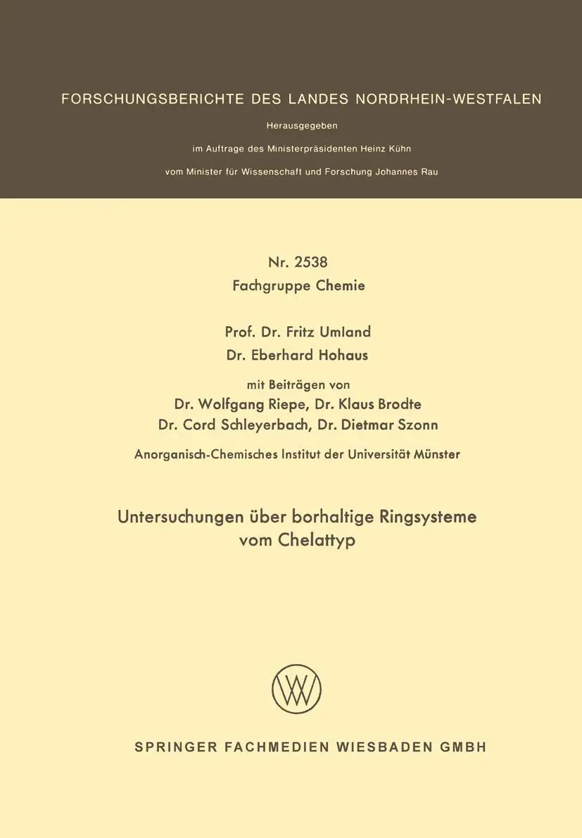Cover: 9783531025384 | Untersuchungen über borhaltige Ringsysteme vom Chelattyp | Umland