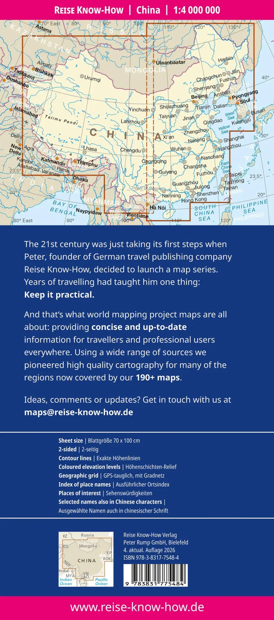 Bild: 9783831775484 | Reise Know-How Landkarte China (1:4.000.000) | (Land-)Karte | 2 S.
