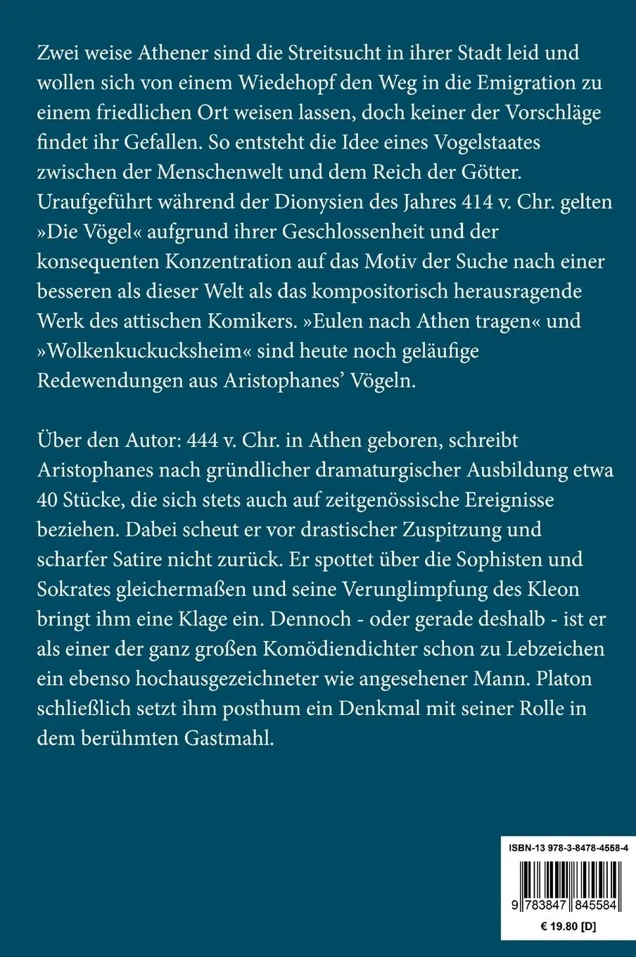 Rückseite: 9783847845584 | Die Vögel (Großdruck) | Ein Lustspiel | Aristophanes | Buch | 108 S.