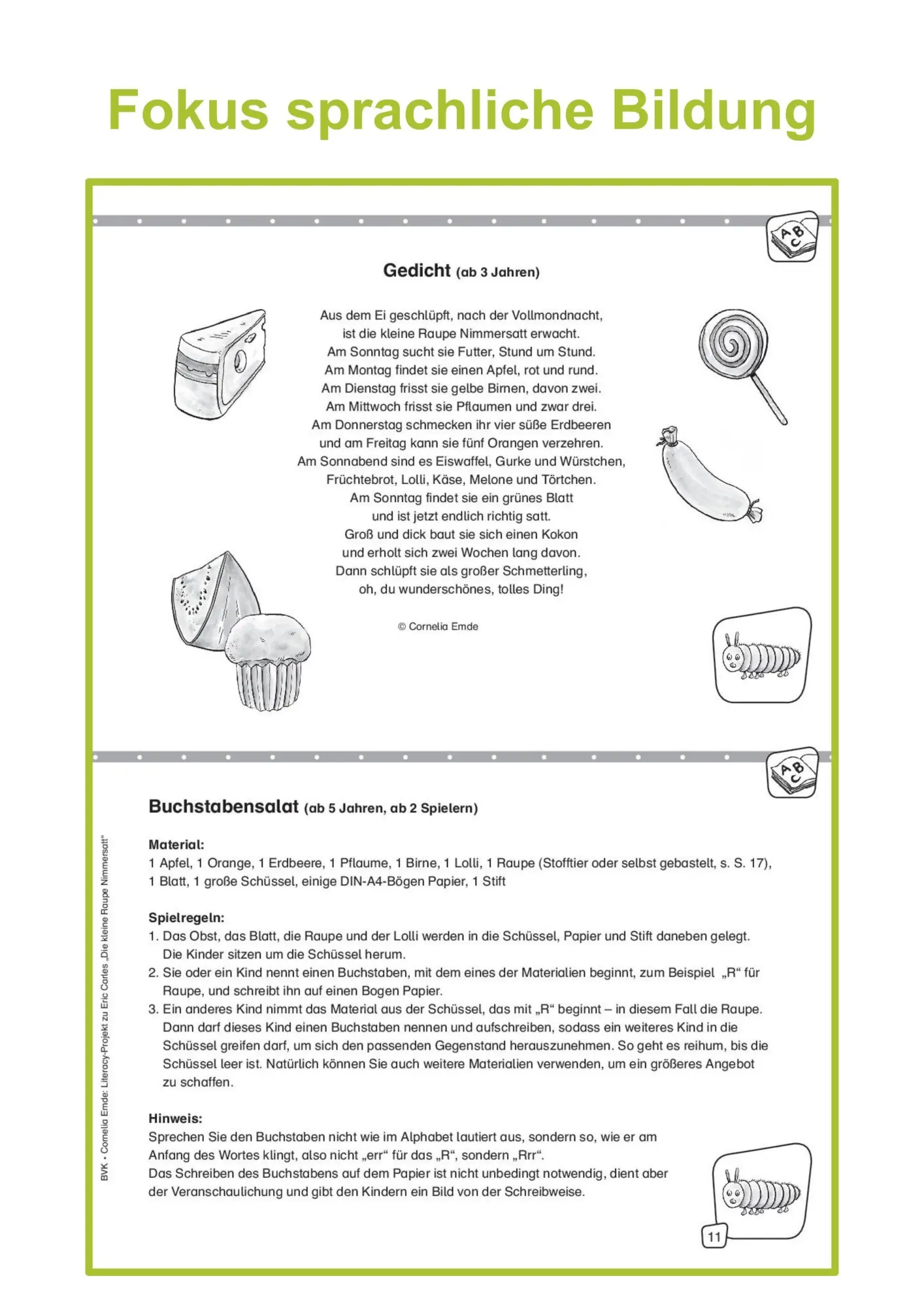 Bild: 9783867405584 | Literacy-Projekt zum Bilderbuch Die kleine Raupe Nimmersatt | Emde