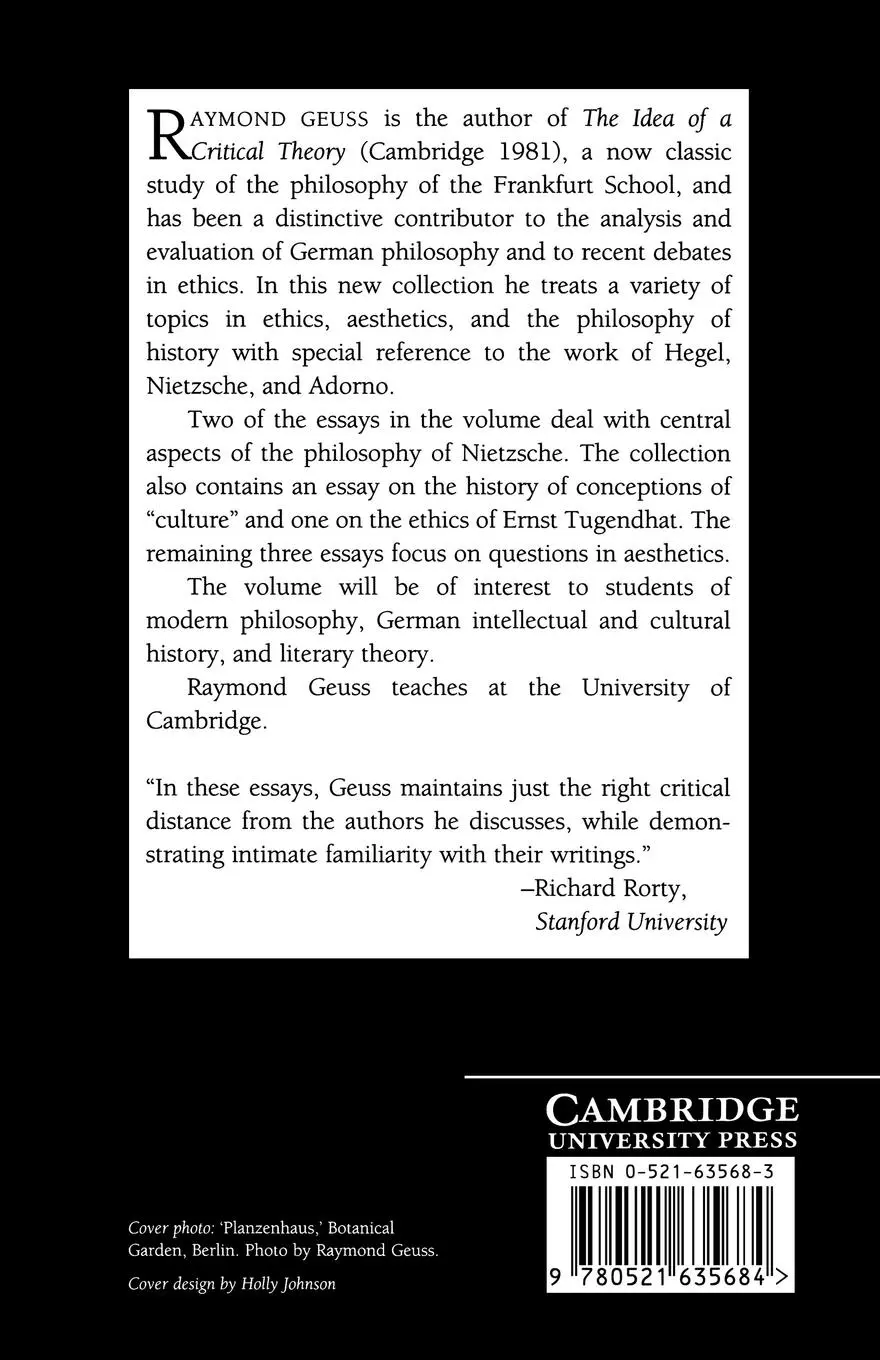 Rückseite: 9780521635684 | Morality, Culture, and History | Essays on German Philosophy | Geuss