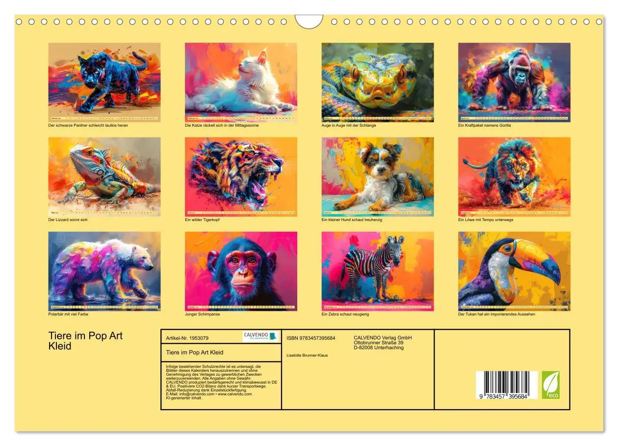 Bild: 9783457395684 | Tiere im Pop Art Kleid (Wandkalender 2026 DIN A3 quer), CALVENDO...