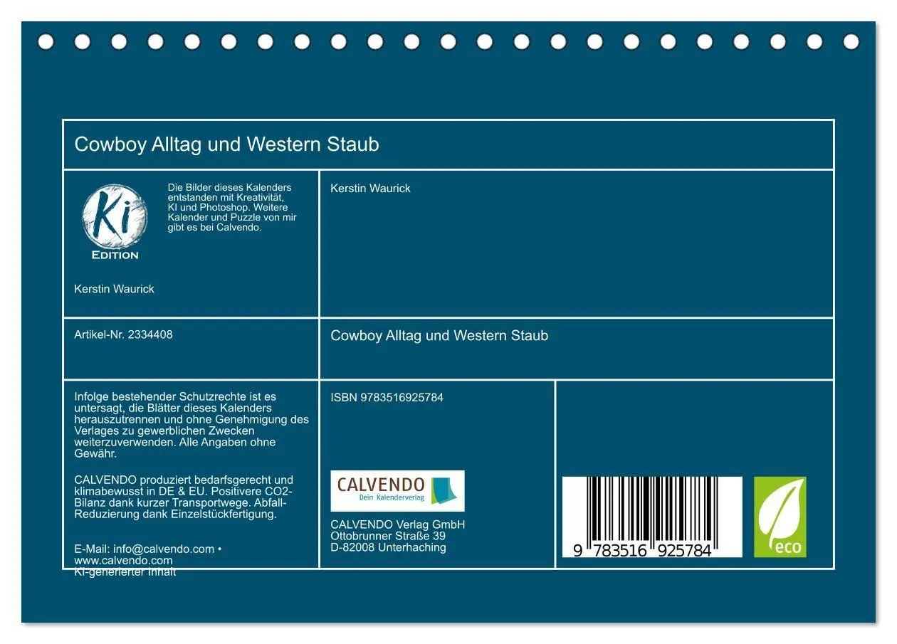 Bild: 9783516925784 | Cowboy Alltag und Western Staub (Tischkalender 2027 DIN A5 quer),...
