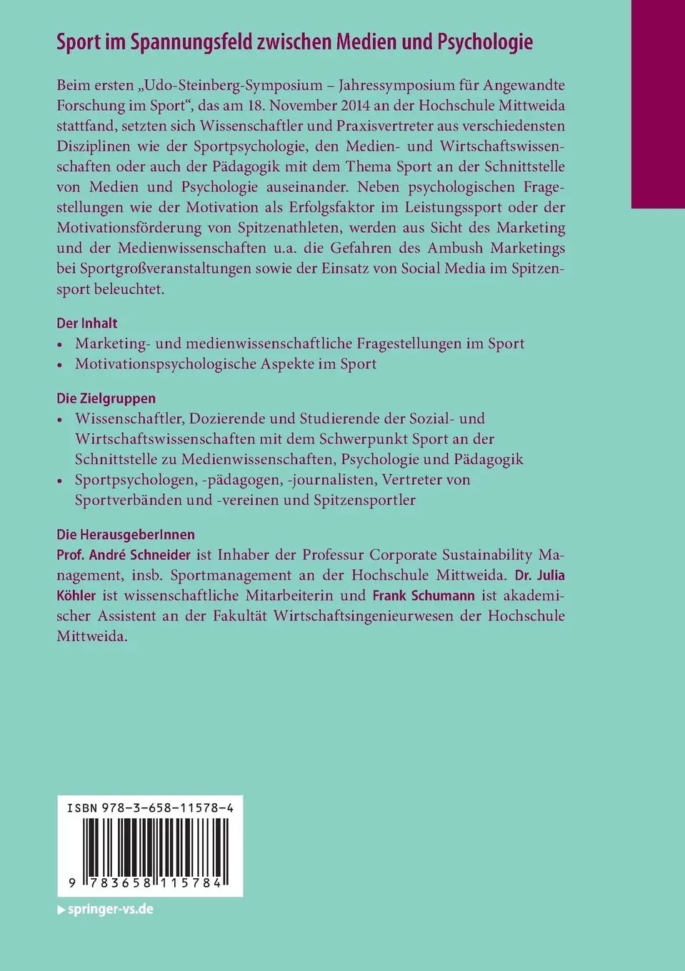 Rückseite: 9783658115784 | Sport im Spannungsfeld zwischen Medien und Psychologie | Taschenbuch