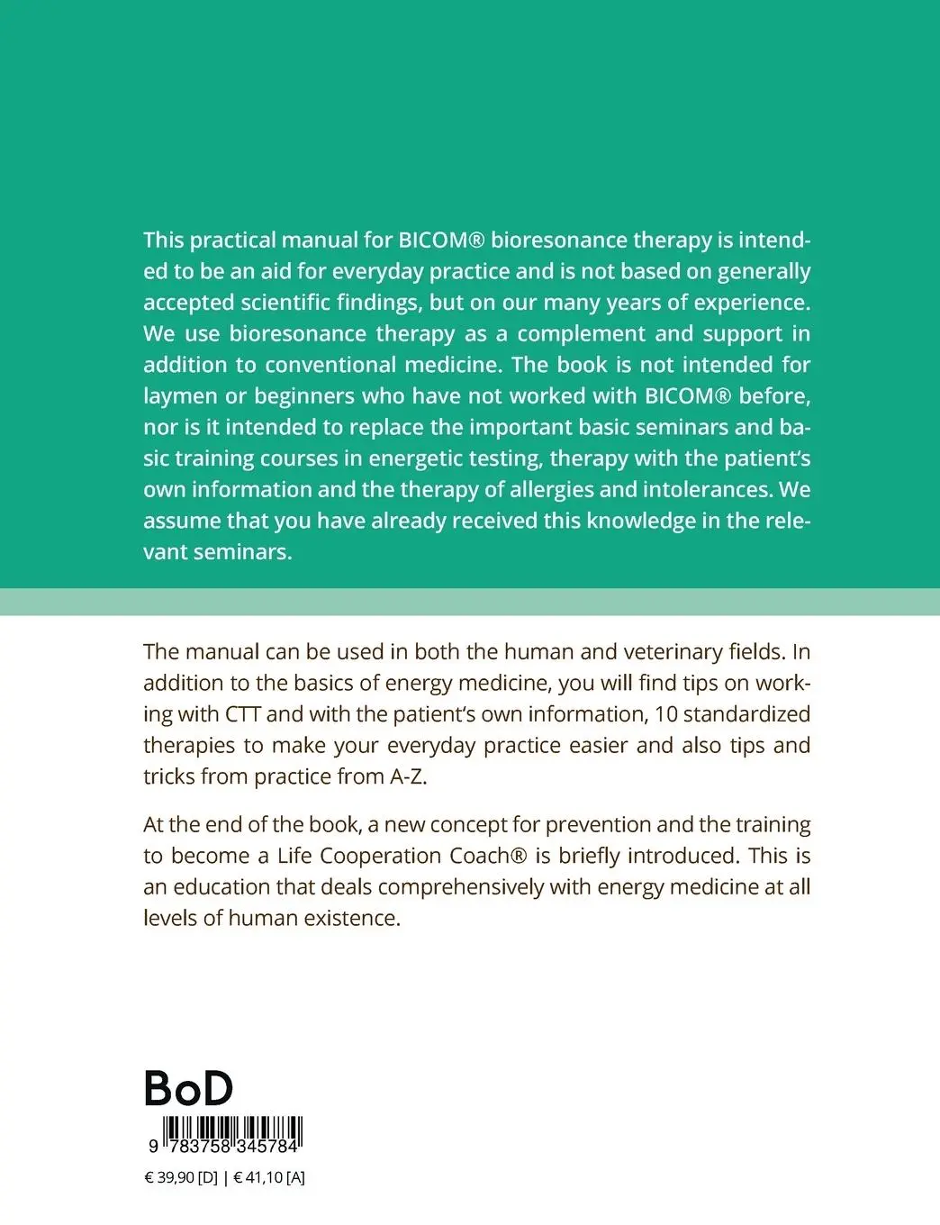 Rückseite: 9783758345784 | The Handbook for BICOM® Bioresonance Therapy | Sabine Rauch (u. a.)
