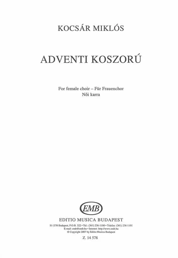 Cover: 9790080145784 | Vier Adventslieder | Buch | 2007 | Editio Musica Budapest