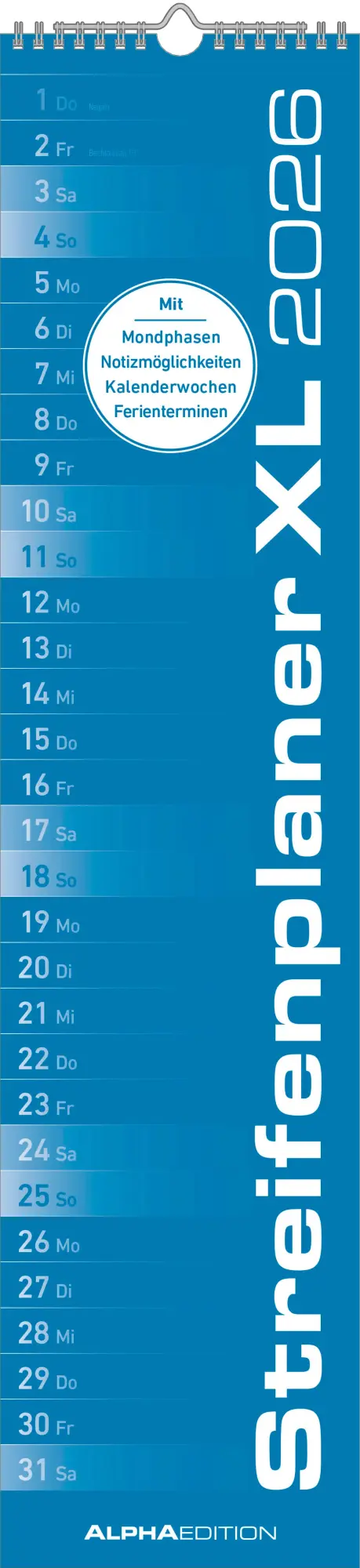Cover: 4069095005884 | Streifenplaner XL BLAU 2026 - Streifenkalender 15x64 cm -...