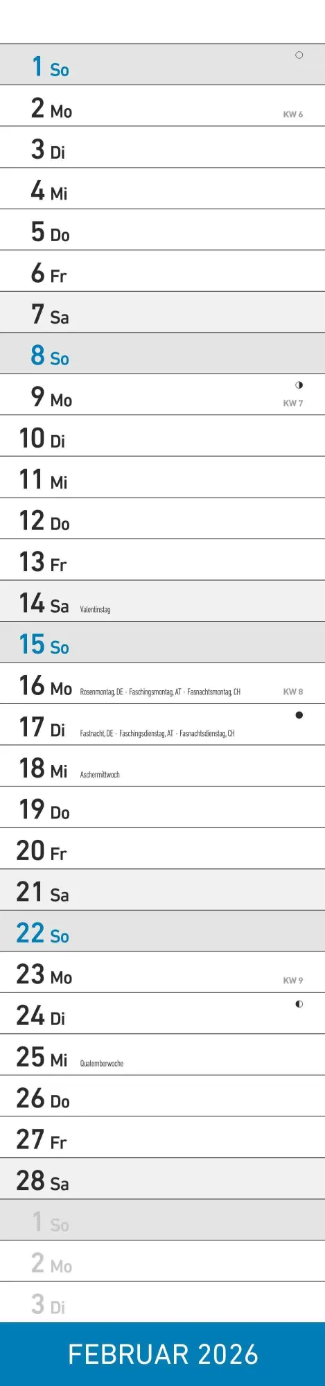 Bild: 4069095005884 | Streifenplaner XL BLAU 2026 - Streifenkalender 15x64 cm -...